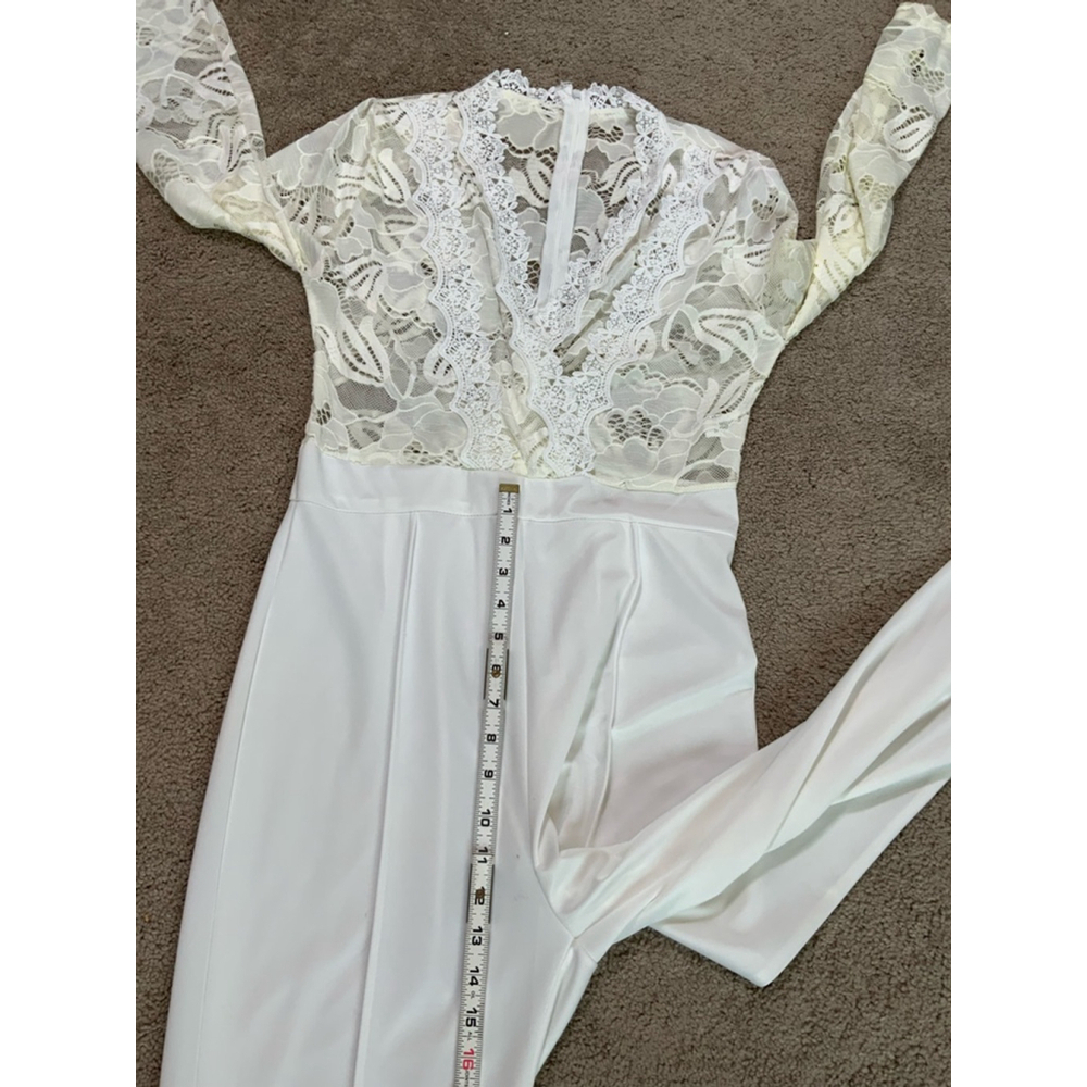 Women's Jumpsuit 2XL White Long Sleeve Lace Top V-Neck Coquette Fairy Barbiecore - Picture 15 of 16
